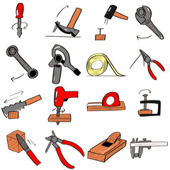 様々な工具の使い方のシンプルなイラスト