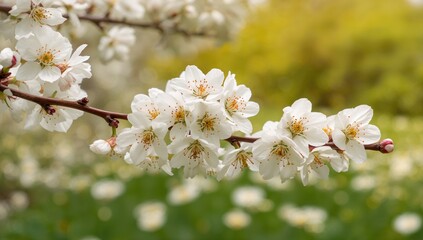 Fototapeta premium Delicate tree blossoms against a white backdrop, seasonal change