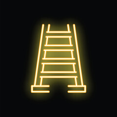 Bright yellow neon sign depicting a ladder is glowing on a black background