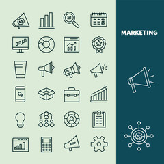 Minimalist line icons set for marketing and business strategy vector illustration vector