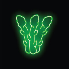 Naklejka premium Green neon sign showing three asparagus shoots glowing on black background