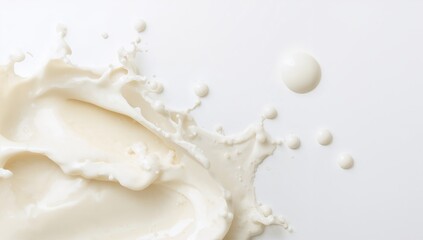 Abstract splashes of milk or cream on a white surface, suitable for editorial background