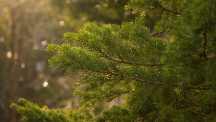 Fototapeta premium Araucaria heterophylla tree, native conifer species with unique foliage, preservation