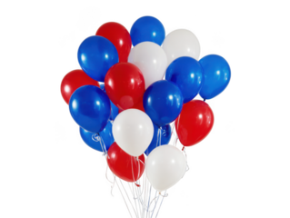 Bunch of red blue and white balloons isolated on transparent background