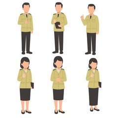 Obraz premium Set of Indonesian Civil Servant (PNS) Characters with Uniform Poses