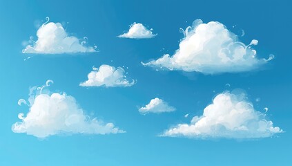 Artistic depiction of multiple clouds against a blue background