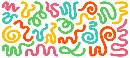 colorful hand-drawn curvy scribble lines, vibrant wavy, looped, and zigzag marker doodles