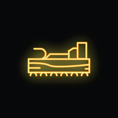 Yellow neon icon of a combine harvester working a field at night