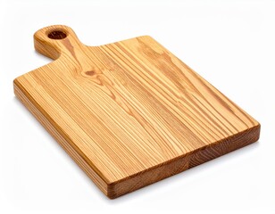 Fototapeta premium Wooden cutting board with handle, ideal for kitchen tasks. Durable and stylish, perfect for chopping and serving.