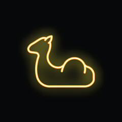 Fototapeta premium Bright yellow neon sign showing a sitting camel on black background