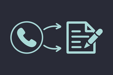 Digital communication flow phone call to document creation process simplified iconography for business and technology applications
