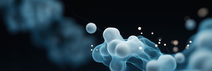 Abstract molecular structure with glowing particles in dark background