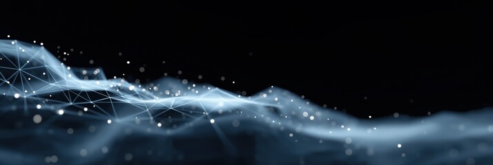 Abstract digital wave with glowing nodes and lines on dark background