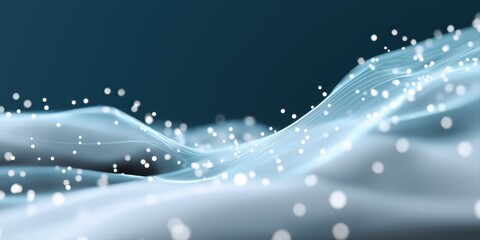 Abstract blue and white waveform with floating particles