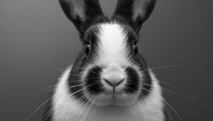 Close-up of a black and white rabbit, showcasing fur texture and detail, pet companionship