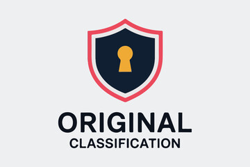 Shield with keyhole emblem symbolizing originality and secure classification status verified authenticity