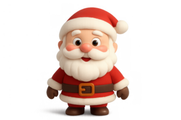 Cute santa claus character model with red hat and white beard, standing and smiling, celebrating winter holidays