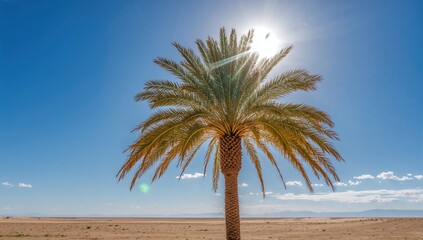 Fototapeta premium The sun shining behind a palm tree