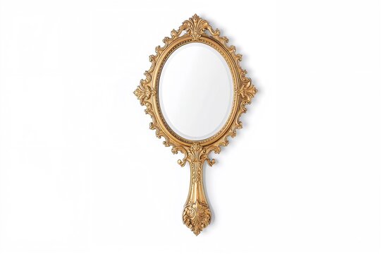 Old-fashioned handheld mirror isolated on a white background with clipping path