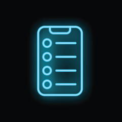 Glowing neon blue smartphone showing checklist app icon on black background