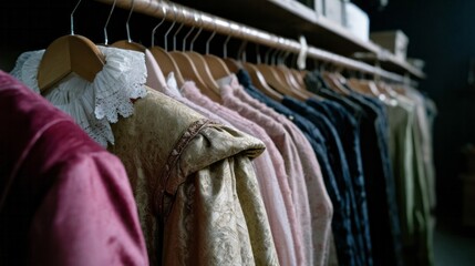 Renaissance garments hang silently like forgotten whispers, evoking World Costume Day or a mysterious Autumnal Equinox celebration