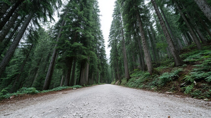 Forest path whispers tranquil secrets, evergreen symphony, nature's cathedral, Earth Day meditation, and pine-scented wanderlust invitation
