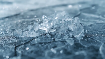 Obraz premium Cracked surface of frozen ice, showcasing seasonal change