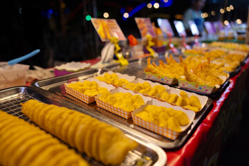 Authentic Street Food Display at a Vibrant Night Market in Thailand