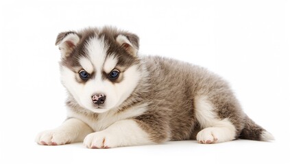 Fototapeta premium 20-day-old Siberian Husky puppy on a white backdrop