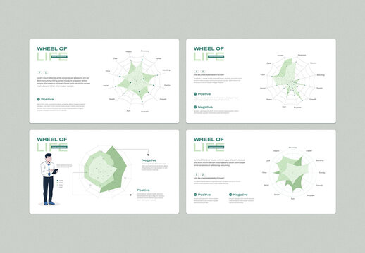 Bundle of 4 Modern Corporate Wheel of Life Business Spider Chart Infographic Layout
