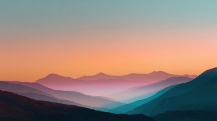 Fototapeta premium Stunning Layered Mountain Landscape with Soft Gradient Winter Sky at Sunrise