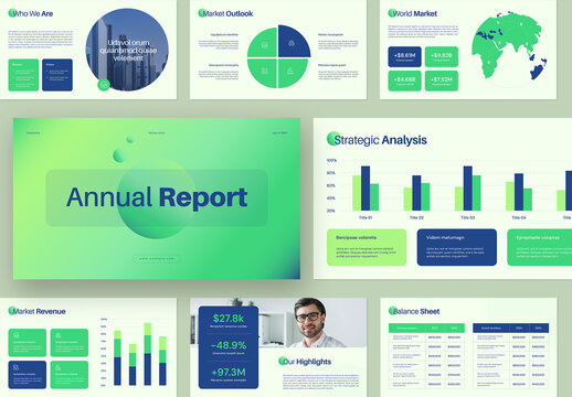 Modern Corporate Annual Report Presentation with Financial Infographics & Charts