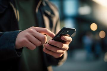 A person using a smartphone outdoors, showcasing modern technology in daily life.
