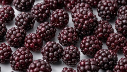 Detailed close-up shot of ripe, attractive BlackBerry fruits against a white backdrop