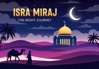 Islamic illustration of isra miraj, the night journey of prophet muhammad