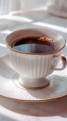 Elegant White Porcelain Coffee Cup With Gold Trim