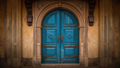 Vintage-style front entrance with classic blue steel design