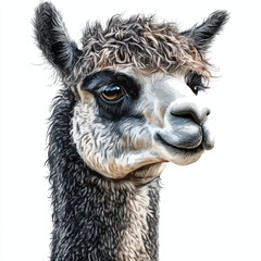 Obraz premium Close-up portrait of a llama detailed digital painting with expressive eyes white transparent background