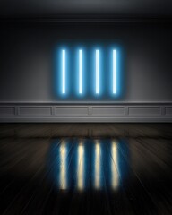 Empty Modern Room With Neon Light Art
