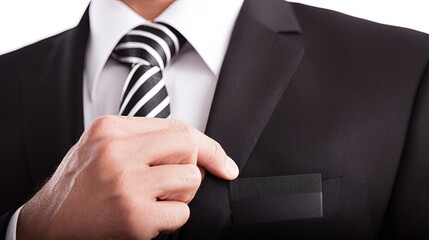 Man Adjusting Pocket Square In Formal Suit