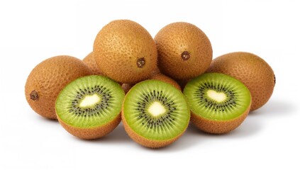 Fototapeta premium Fresh green kiwis on a plain white background