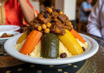 Hearty lamb couscous with vegetables and chickpeas