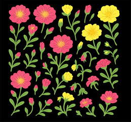 Vibrant Pink and Yellow Floral Elements Collection