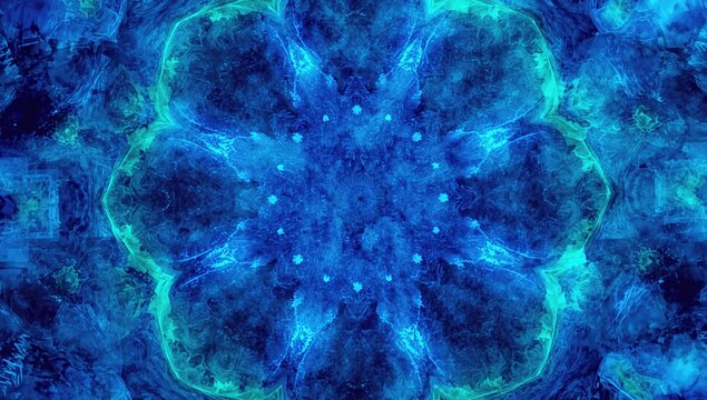 Digital illustration of an abstract pattern with blue kaleidoscope lights. - Powered by Adobe