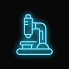 Neon blue microscope glowing on a black background, perfect for representing scientific research or educational themes