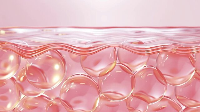 3D Microscopic Visualization of Collagen Fibers Absorbing Moisture Molecules, Hydrated Skin Layer Concept with Cellular Detail