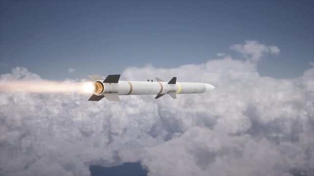 Missile AIM-120 In The Clouds