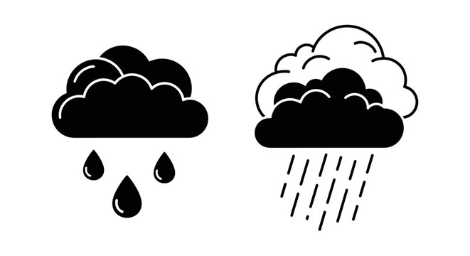 Black and white illustration of rain clouds with falling precipitation
