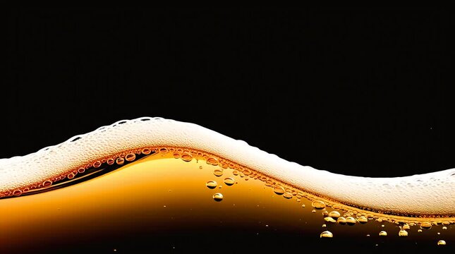 Niveau de bi&egrave;re avec mousse et bulles sur fond noir