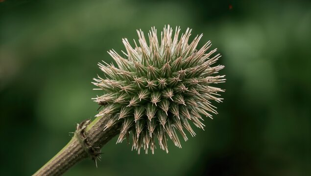 Common teasel in close-up, showcasing thorns and botanical features, suitable for abstract plant backgrounds